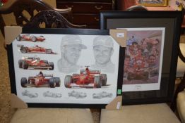 Two coloured prints, Stephen Doig F1 Greats and Stuart McIntyre Tribute to Ferrari (2)