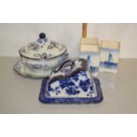 Mixed Lot: Large soup tureen, wedge formed cheese dish and continental storage jars