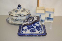 Mixed Lot: Large soup tureen, wedge formed cheese dish and continental storage jars