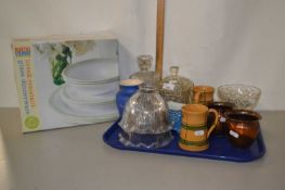 Boxed Martha Stewart glass dinner ware together with a tray of various assorted glass wares to