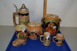 Mixed Lot: Various German pottery items to include biscuit barrel, beer stein etc
