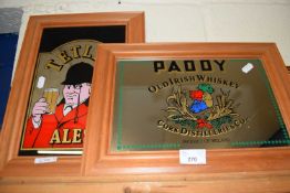 Mixed Lot: Two reproduction pub mirrors, Tetley Ales and Paddy Old Irish Whisky