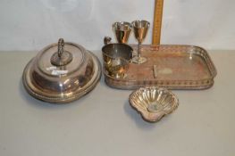 Mixed Lot: Silver plated entree dish, serving tray and other assorted items