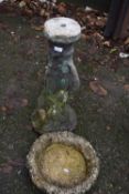 Concrete two section bird bath with animal decoration