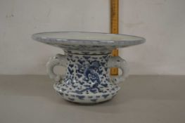 Japanese blue and white two section vase with elephant formed handles