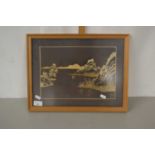 A framed Oriental straw work picture