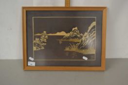 A framed Oriental straw work picture