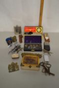 Box of various mixed items to include bottle openers, fly shaped trinket box, cased Philip Harris