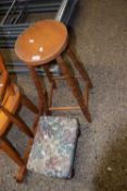 Pine kitchen stool and a floral upholstered footstool (2)