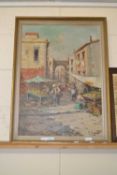 Maziani, study of a continental market scene, oil on canvas, framed