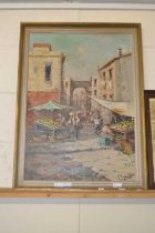 Maziani, study of a continental market scene, oil on canvas, framed