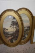 Pair of large oval framed prints of rural views