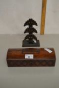 Mixed Lot: Small hardwood box with studded detail together with a iron letter stand (2)