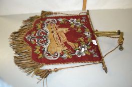 Victorian beadwork pennant type flag with brass fixings
