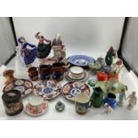 Quantity of mixed china, to include Japanese Imari plates, Figurines, Copeland, Burslem, etc, see