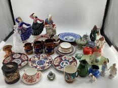 Quantity of mixed china, to include Japanese Imari plates, Figurines, Copeland, Burslem, etc, see