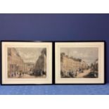 Pair of framed and glazed coloured prints of Georgian Londonderry, Bishop Street and Shipway Street,