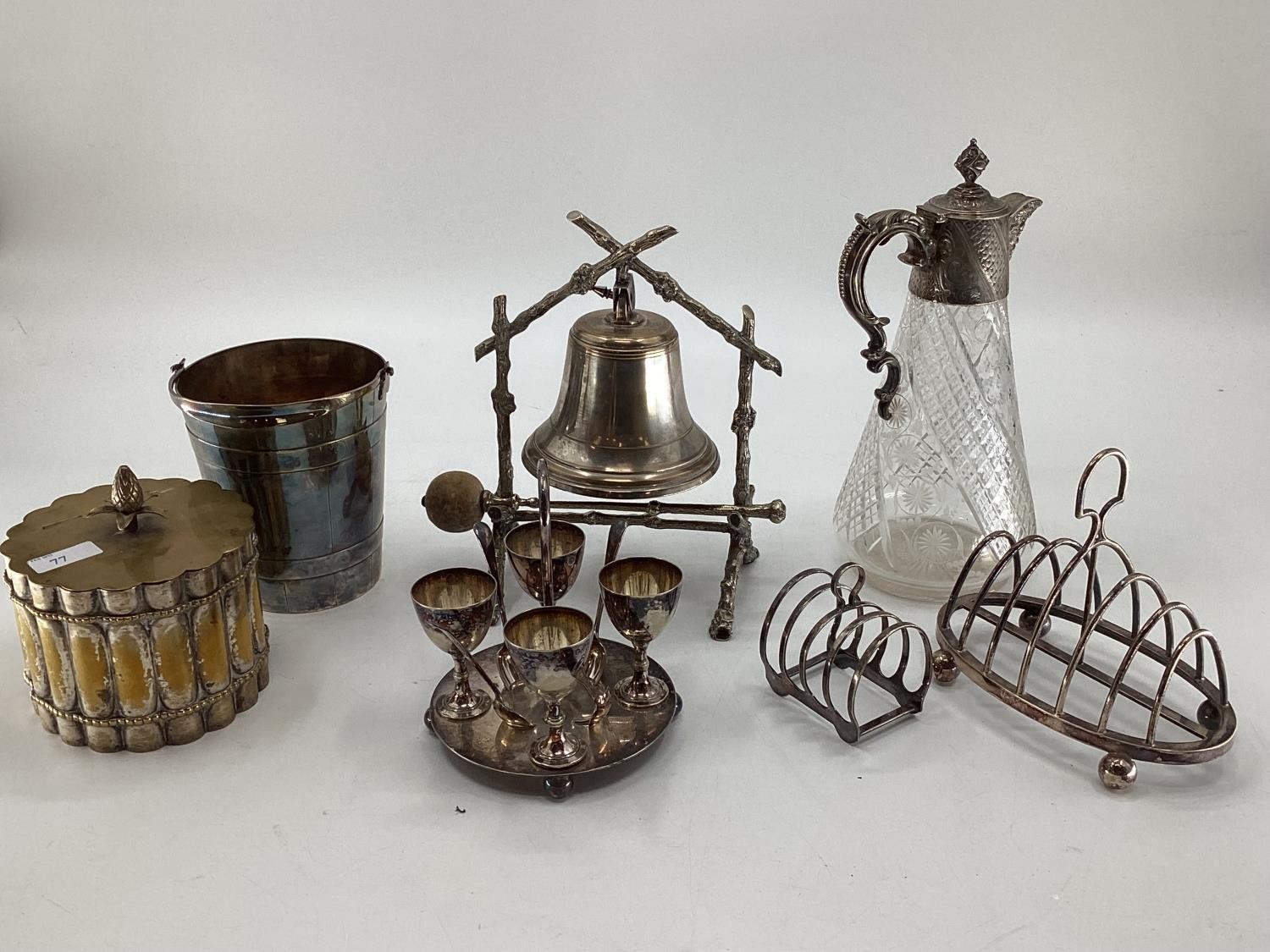 Quantity of silver plate to include toast rack, ice bucket, gong, etc