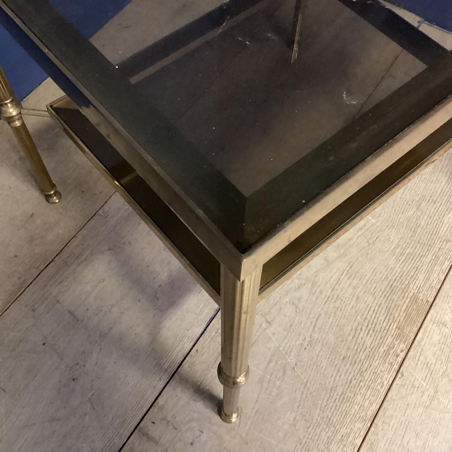 A brass and smoked glass two tier side table - Image 2 of 2