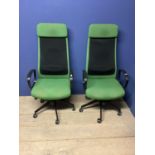 Pair of modern green and black office swivel chair, in good order