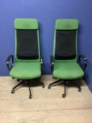 Pair of modern green and black office swivel chair, in good order