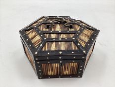 A hexagonal porcupine box, with hinged lid and handle 21 x 18cm (damage to hinge)