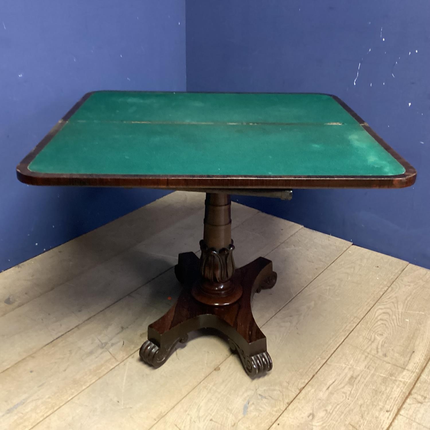 A mid C19th rosewood fold over card table, with baize interior - Image 2 of 2