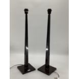 Pair of modern black metal style tapered lamps, 78cm H overall