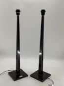 Pair of modern black metal style tapered lamps, 78cm H overall