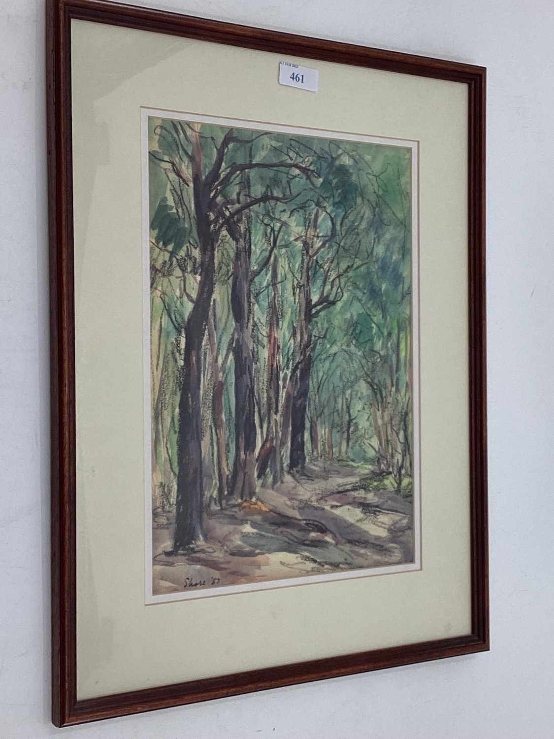 Pastel on paper, of a woodland scene, marked verso "Near Christmas Hills", signed and dated,