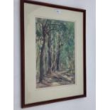 Pastel on paper, of a woodland scene, marked verso "Near Christmas Hills", signed and dated,