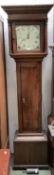 A late C18th oak country style long case clock, oak case, square white painted face, Roman numeral