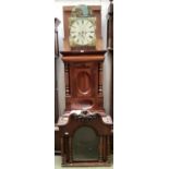 A large mahogany double wide longcase clock, white circular dial, signed Elias E