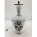 A large Herend bulbous vase, as a table lamp, white ground, decorated fauna and birds, 50cmH