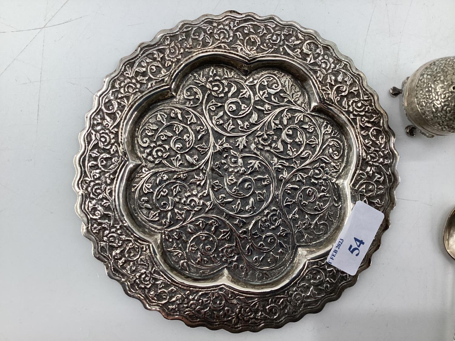 A South Asian white metal condiment set and tray together with other similar items - Image 6 of 8