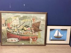 DAVID GENTLEMAN BRITISH XX, original lithograph of Cornish fishermen in a glazed wooden frame,