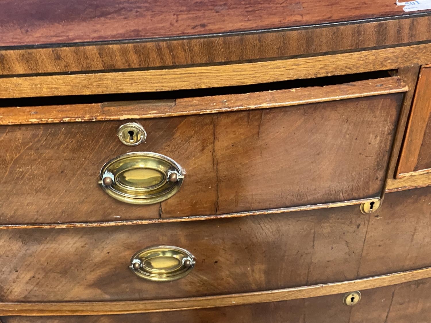 Mahogany bow front chest of 2 short over 3 long drawers, 103cm W x 104cmH, some wear - Image 2 of 2