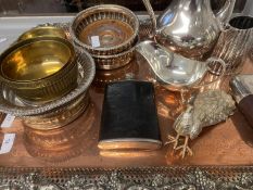 A good, old Sheffield plate oblong pierced galleried tray, Silver WORN; and collection of silver