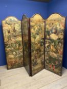 A four fold decorative screen, covered Decoupage with Victorian and Edwardian images, as found