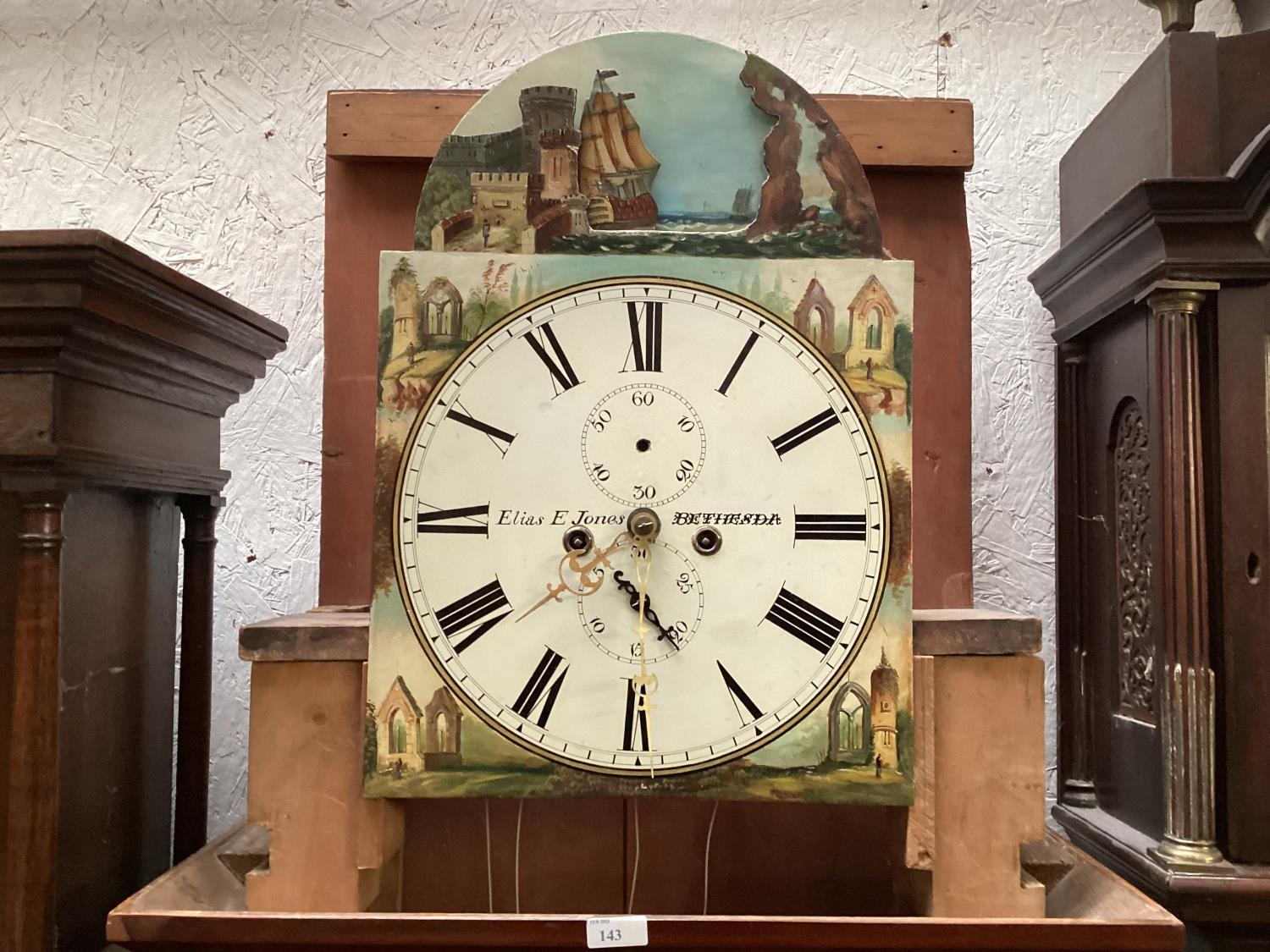 A large mahogany double wide longcase clock, white circular dial, signed Elias E - Image 2 of 2