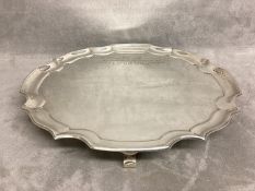 A Sterling silver footed salver with scalloped edge by James Dixon and Sons, Sheffield, 1963, 381g