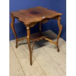 Edwardian light honey coloured oak two tier square scallopped edge occasional table, 60cmsquare