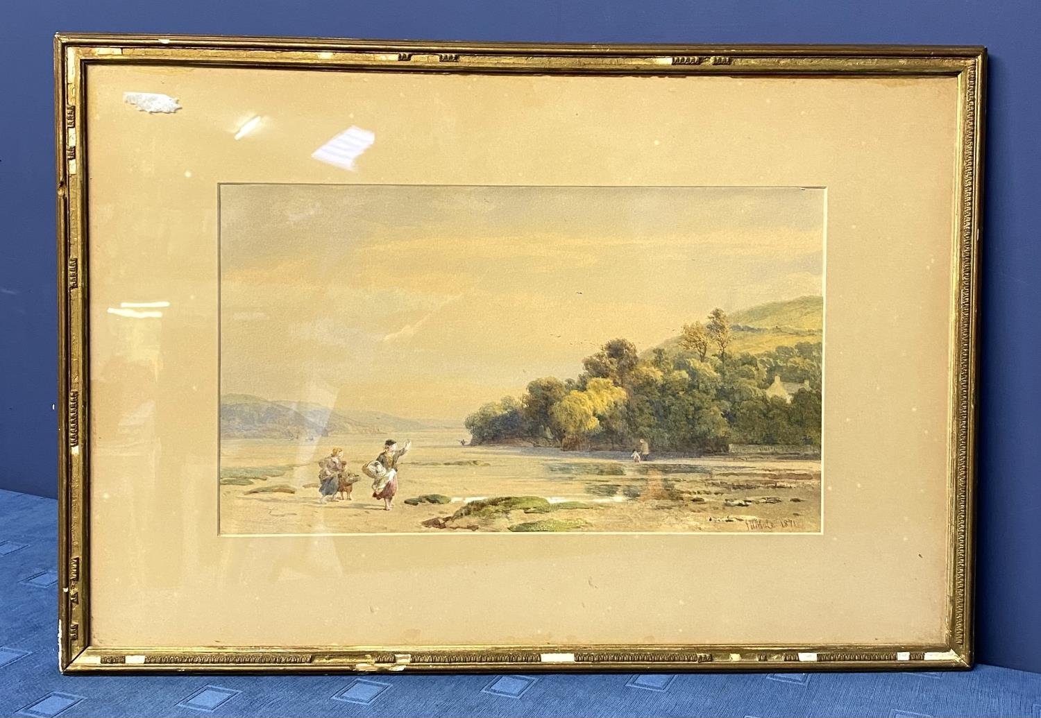 John Henry Mole (1814-1886), watercolour on paper, figures in a coastal landscape 24.5 x 42.5cm, - Image 3 of 6