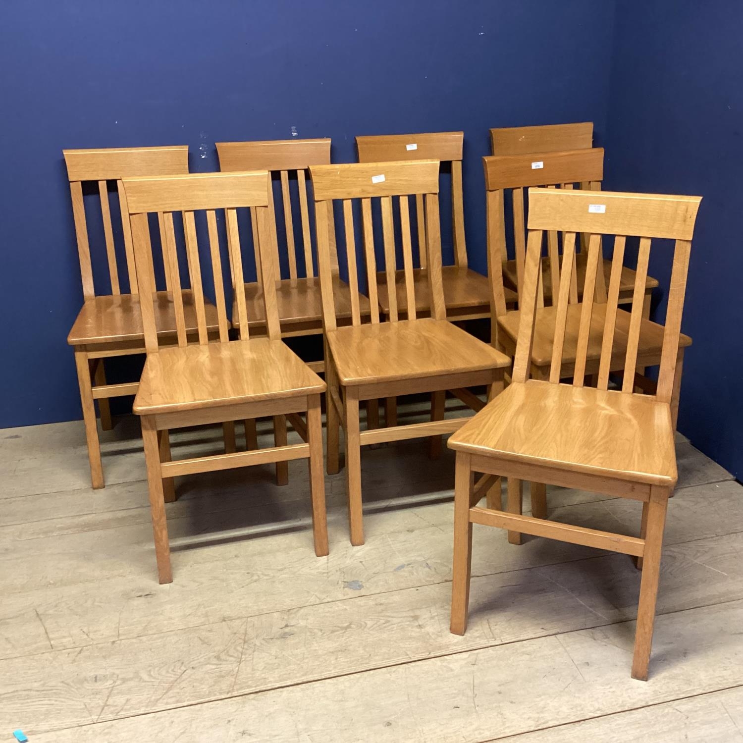 Set of 8 modern kitchen chairs with slat backs and shaped seats - Image 2 of 2