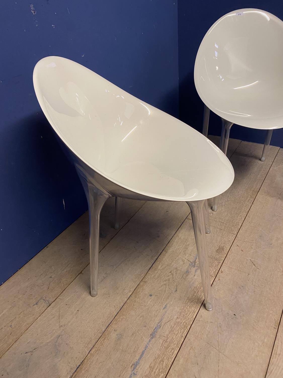 Pair of modern designer style , white and transparent plastic tub chairs, stamped Kartell to plastic - Image 2 of 2