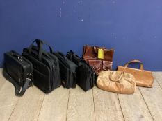 Various laptop bags and leather handbags, all as found, in used condition