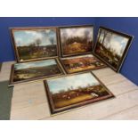 A set of large decorative hunting prints on canvas, each 65 x 90cm