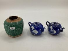 Three items of Oriental ceramics TEA POTS CHIPPED