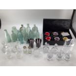 Boxed set of Mirai Systems decorative cabinet candle holders, and a collection of C20th glass