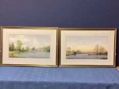 Stephen Foster, British C20th, a pair of watercolour on paper, of river scenes, in gilt glazed